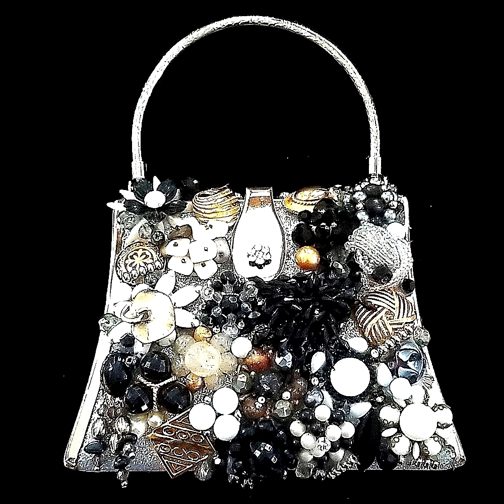 NWT Repurposed Vintage Jewelry Collage Beaded Metal Frame Handbag - Picture 4 of 16